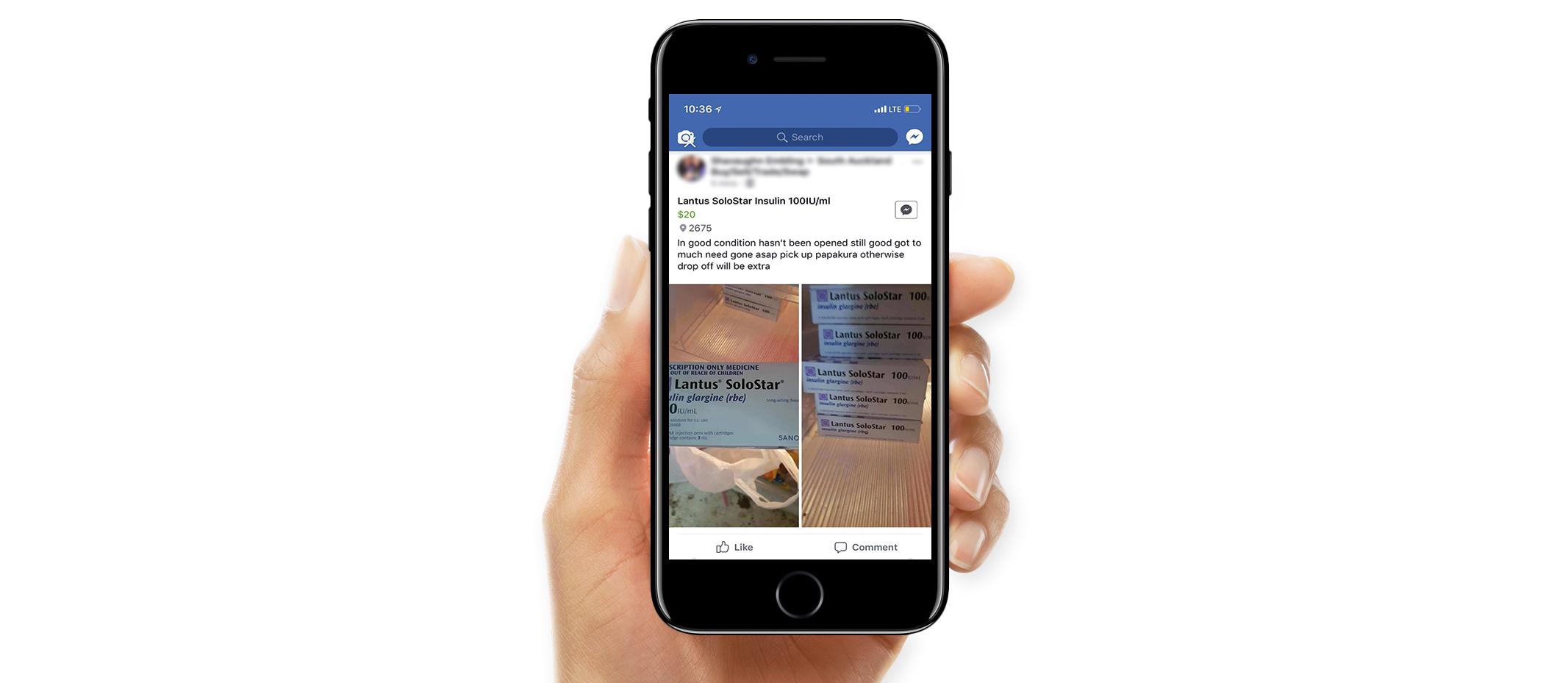 Facebook Insulin sale iPhone