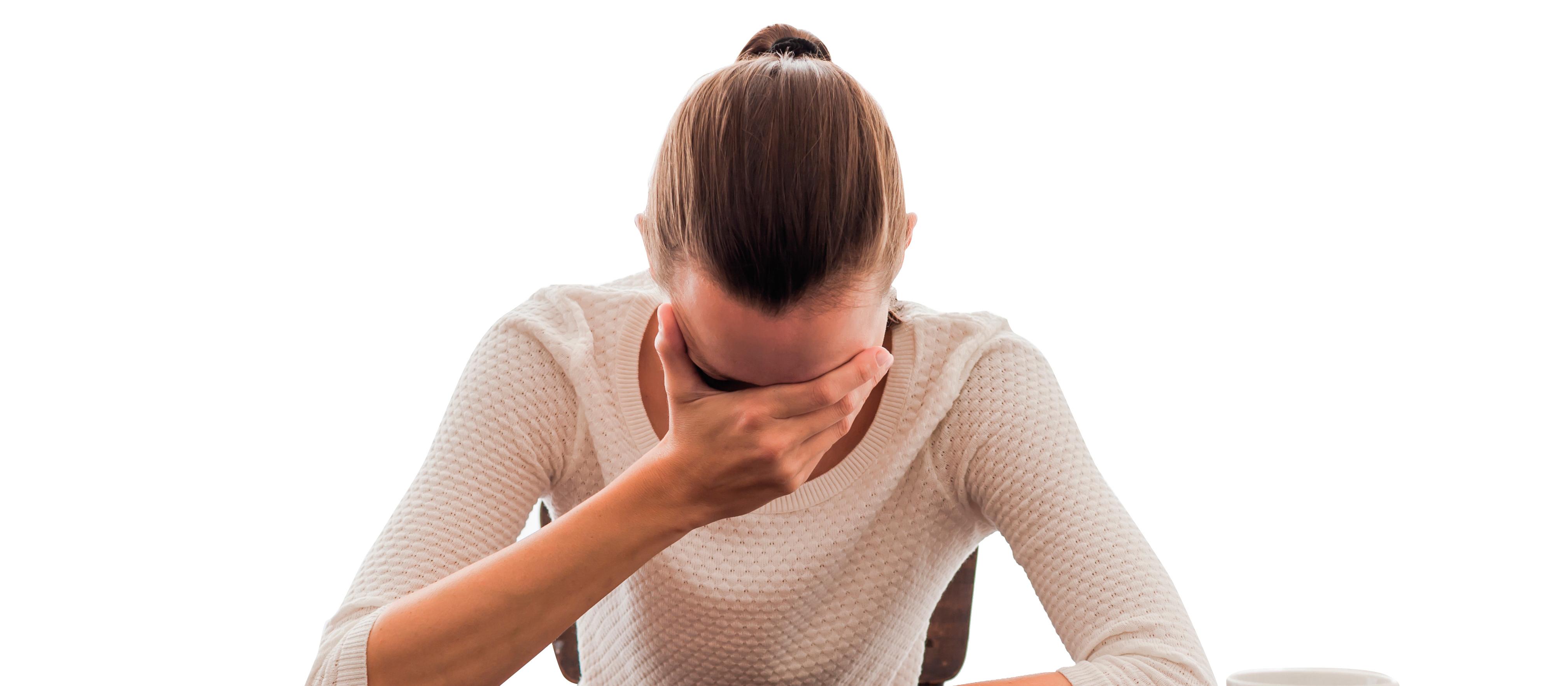 Woman with head down