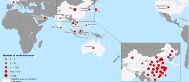 The distribution of 2019-nCoV as of 30 January