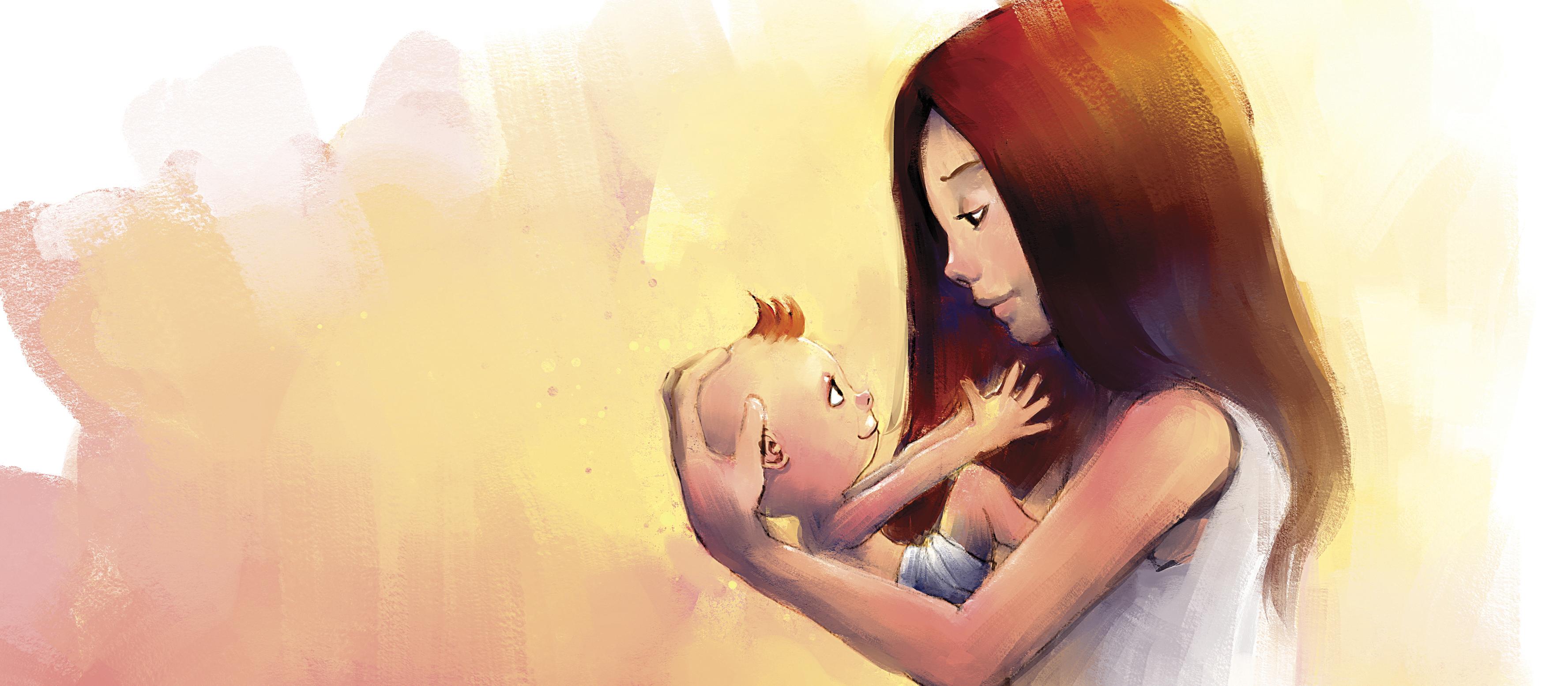 Mother and baby boy illustration