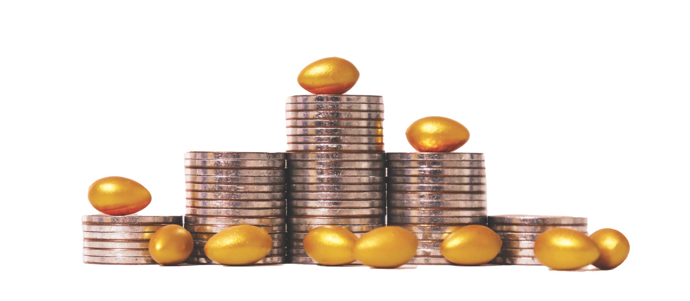 Coins and gold eggs