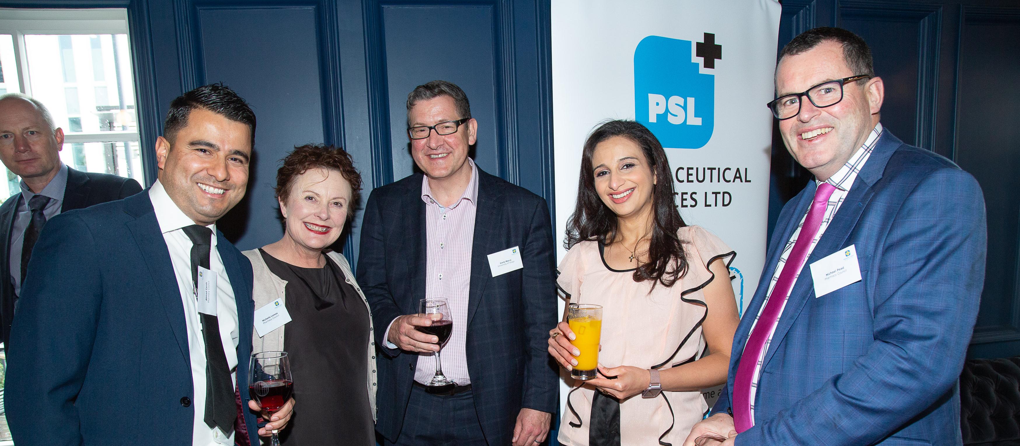 Pharmacy Council board member Ahmad Zareh, Pharmacy Council board member Michelle Lomax, University of Otago School of Pharmacy dean Carlo Marra, Pharmacy Council board member Katrina Azer and Pharmacy Council chief executive Michael Pead  