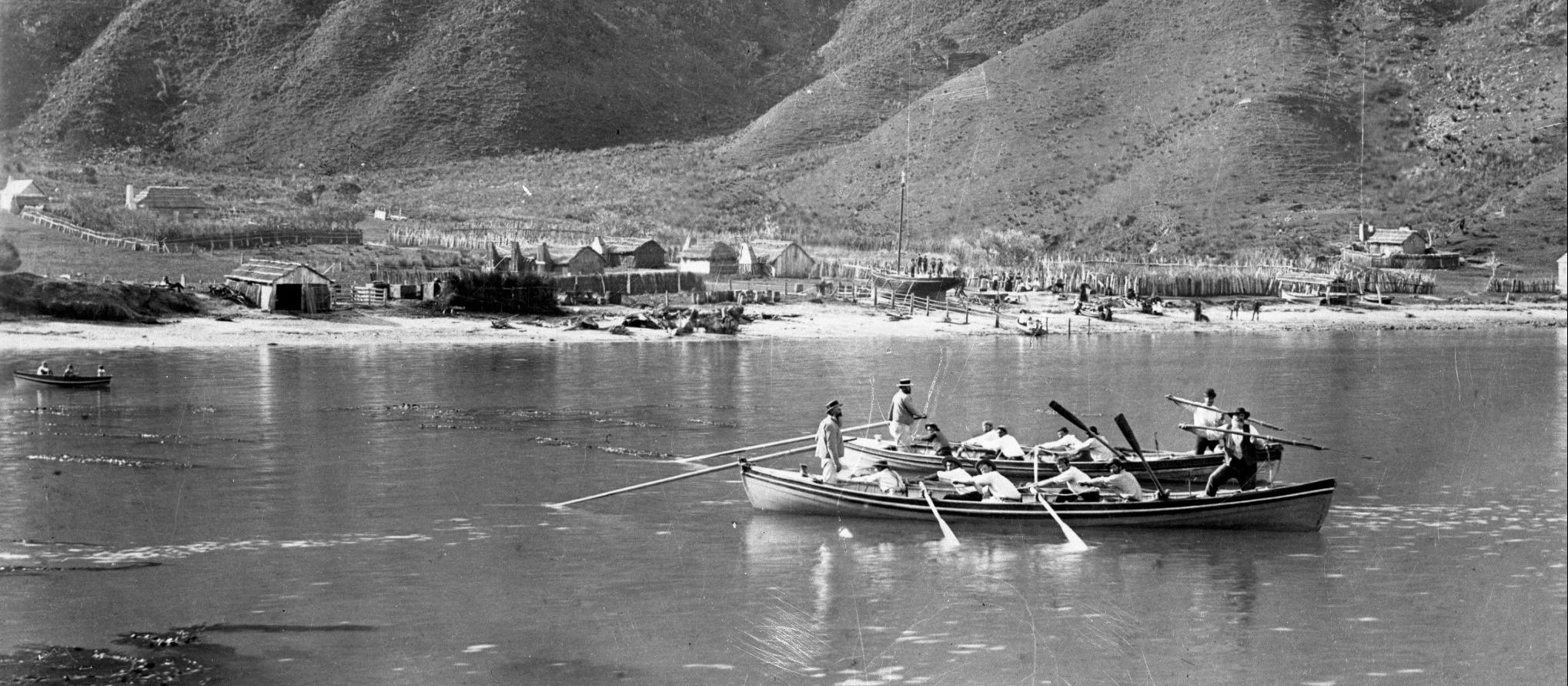 Swiftsure and another whaling boat in Te Awaiti Bay in 1890