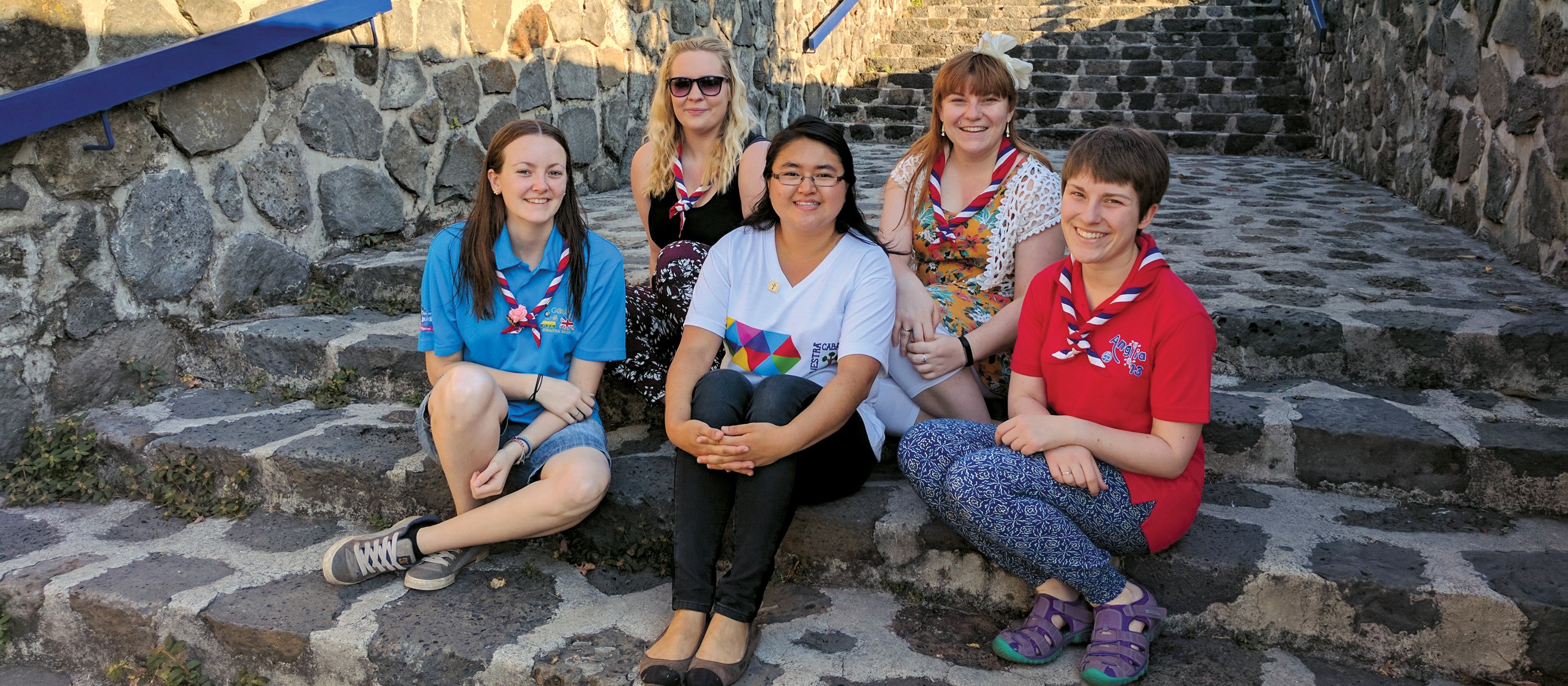 Marie Tsai with English Girl Guide leaders at Our Cabaña in Mexico. Marie is pictured front, centre