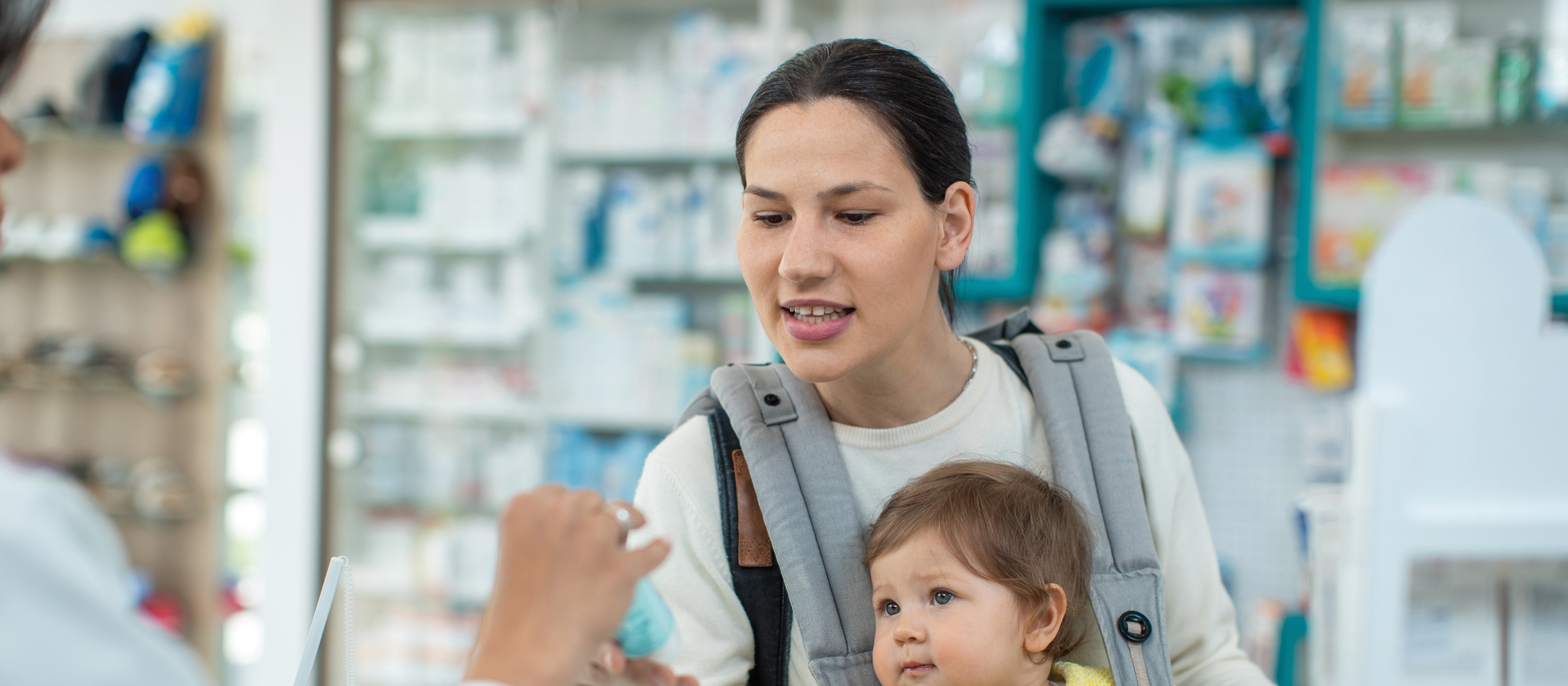 Mother and child at pharmacy