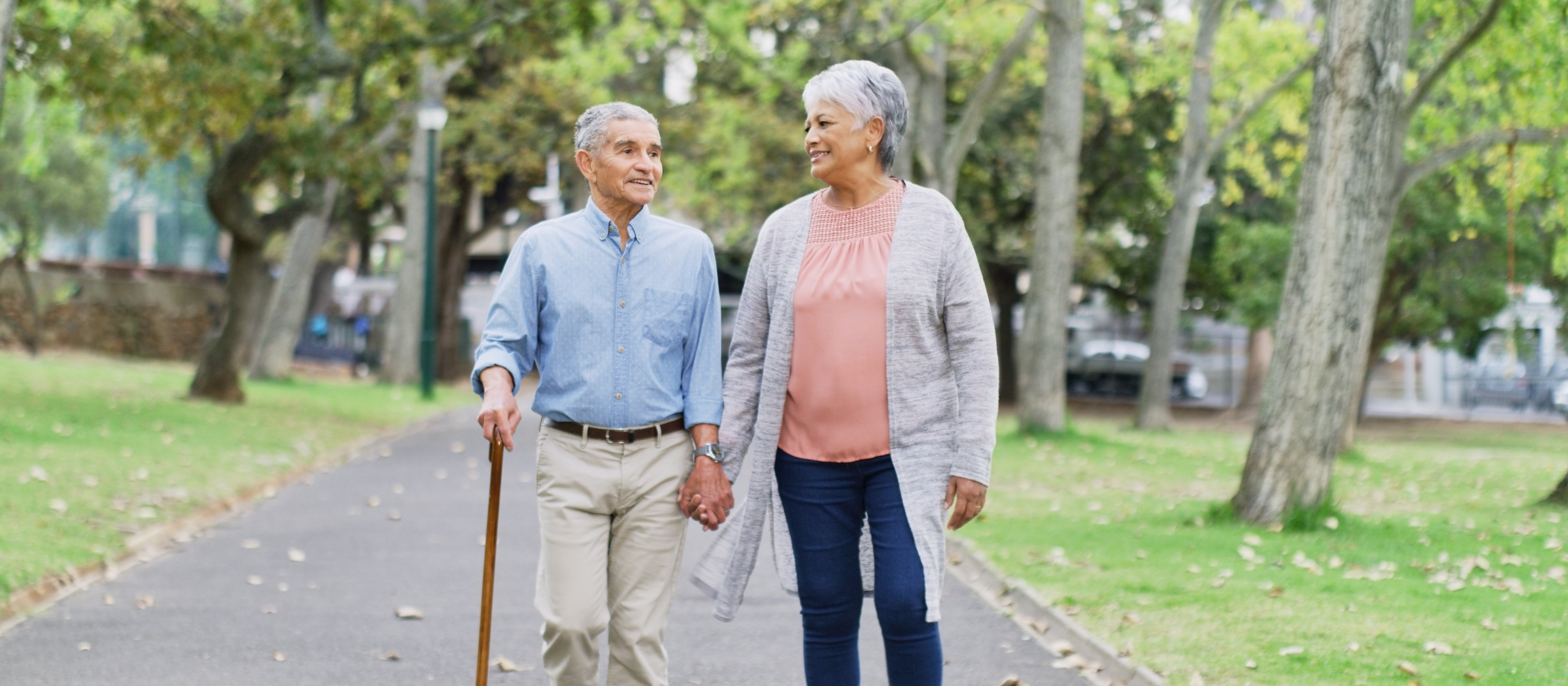 Elderly couple walking