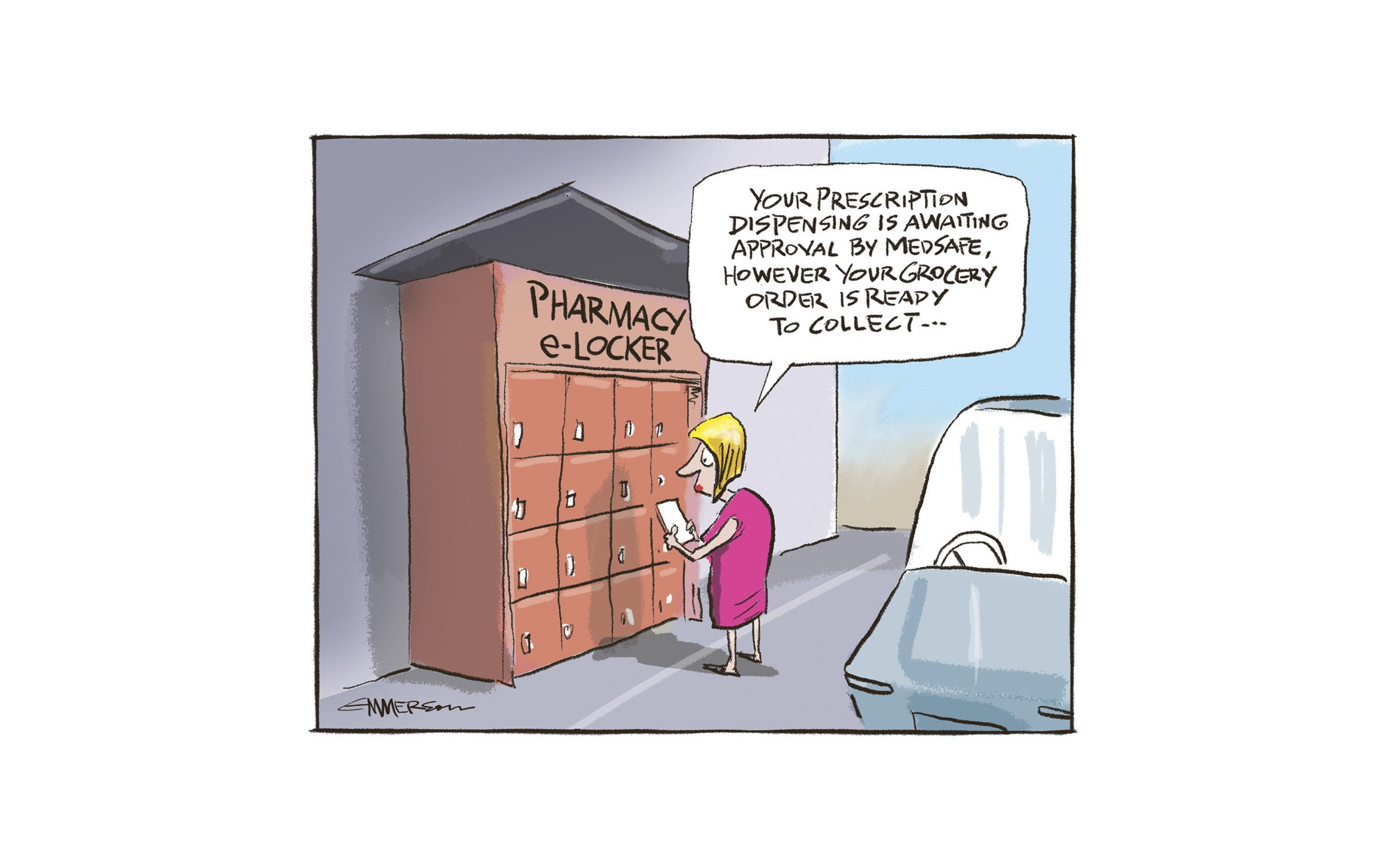 Pharmacy e locker cartoon - Rod Emmerson