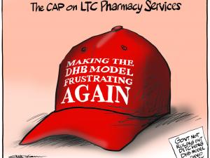 MAGA hat cartoon - "Making the DHB model frustrating again"