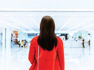 Woman mystery shopper in mall