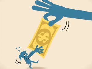 Tug of war money and hand