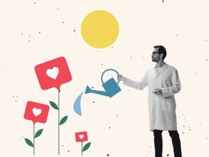 Pharmacist watering social media heart
