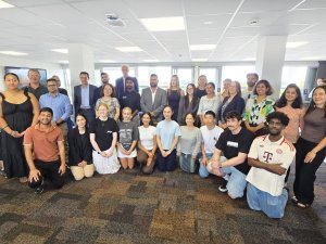 Waikato Pharmacy School class of 2025 with University staff and sector reps CR Grier Fisher