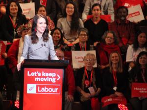 Jacinda Ardern speaking at campaign launch