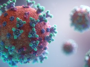 close up image of covid virus particle