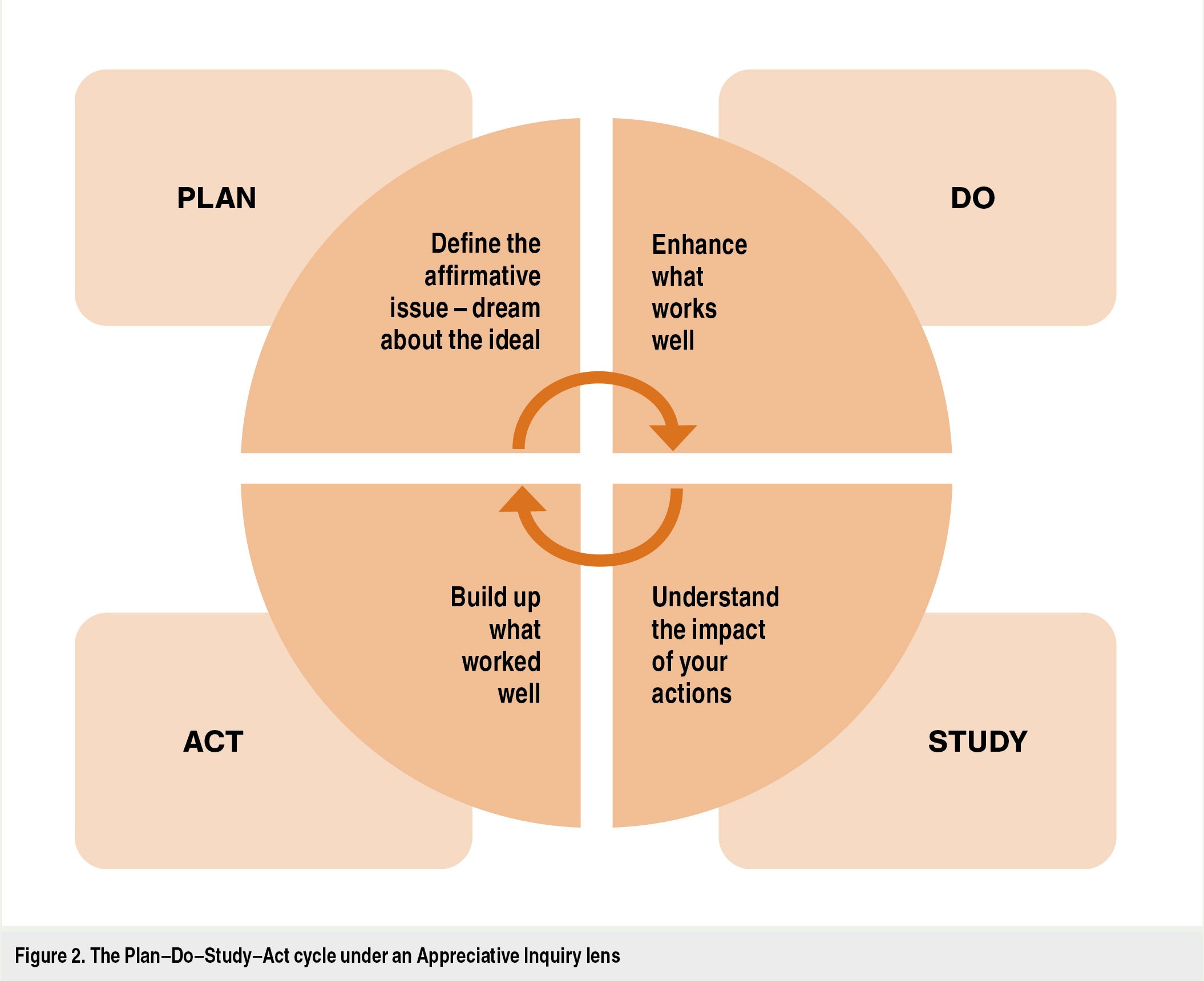 Figure 2. The Plan–Do–Study–Act cycle under an Appreciative Inquiry lens 