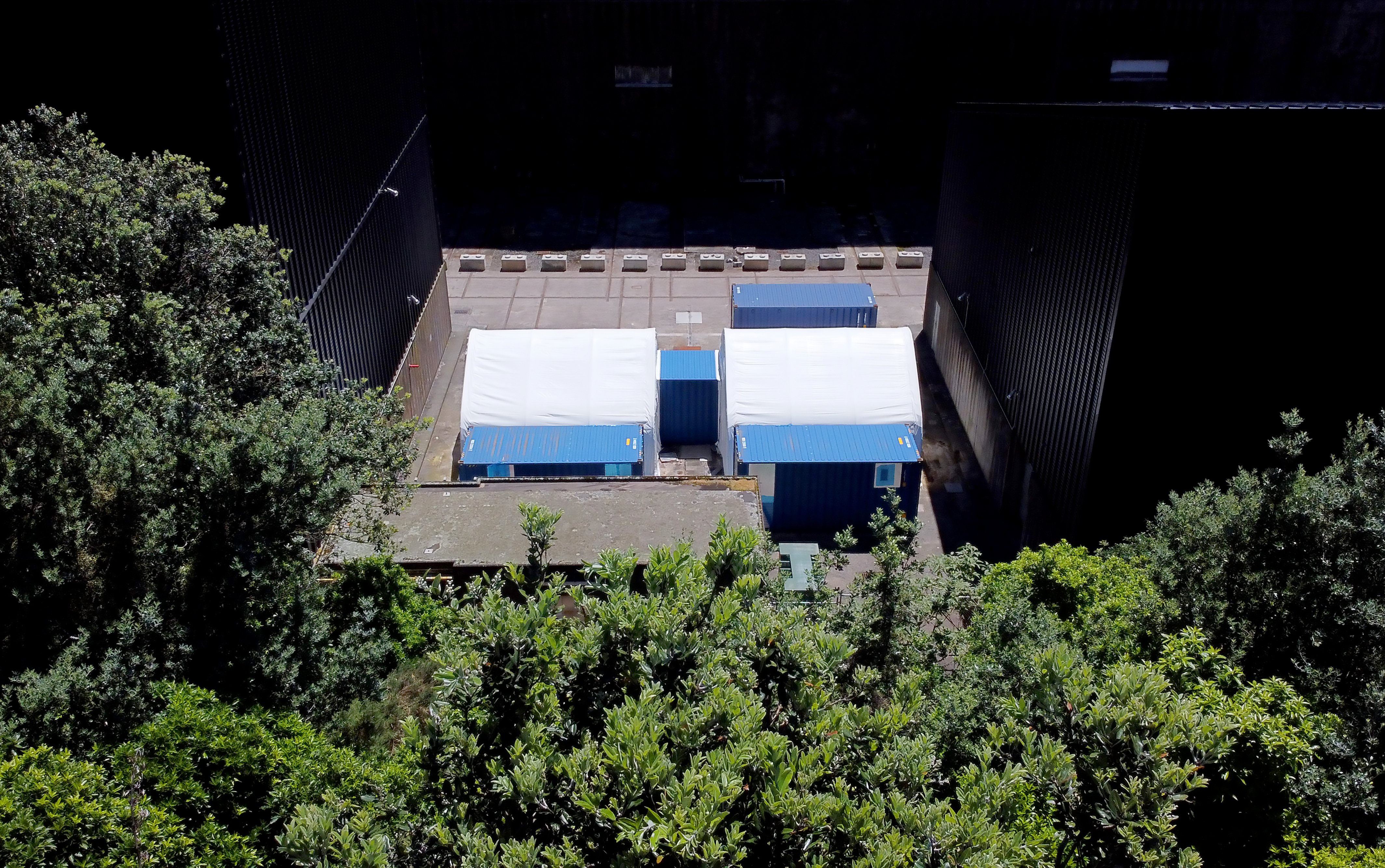 Aerial view of the shipping container-based unit at the University of Auckland